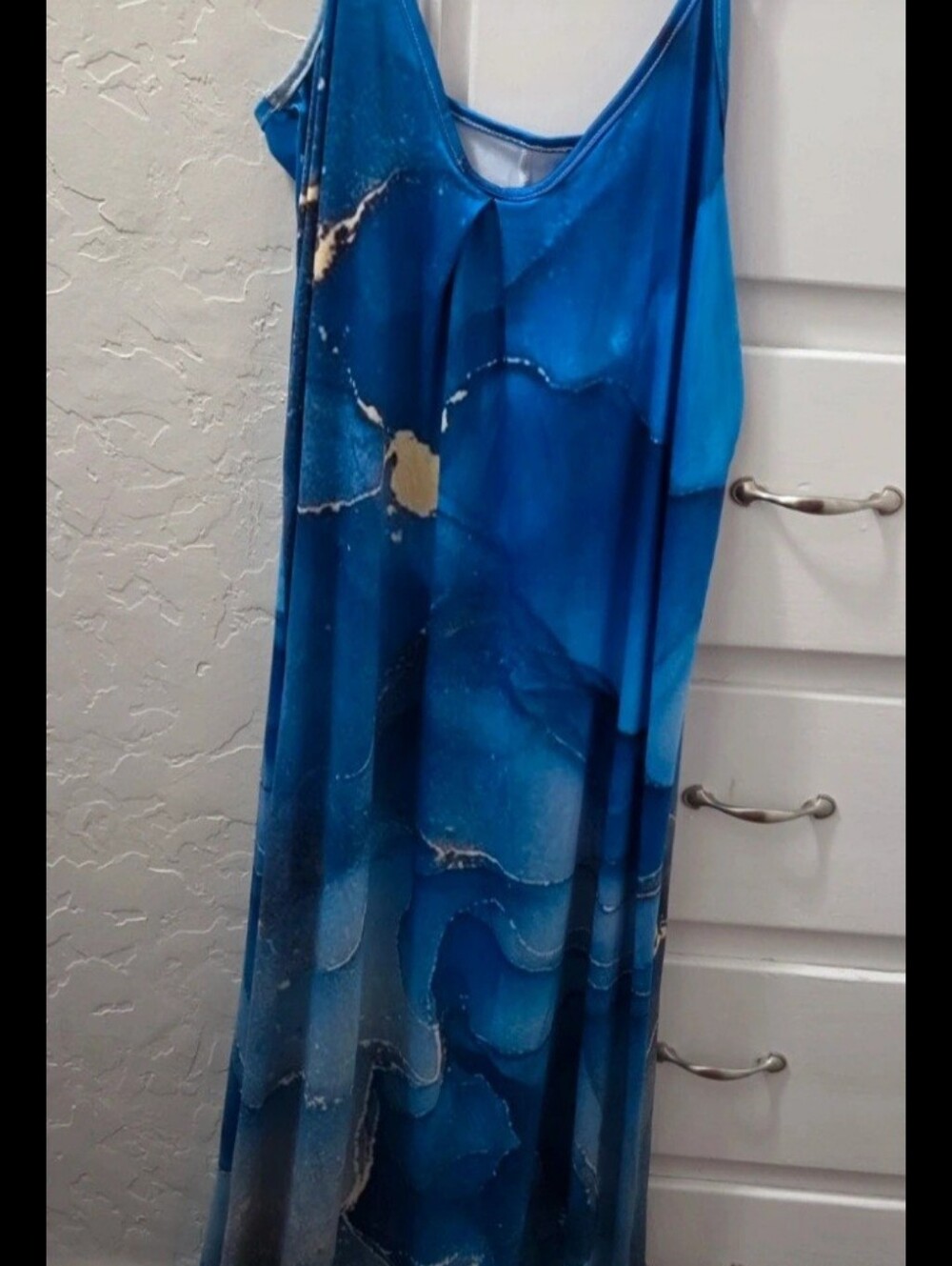 Blue Marble-Print Maxi Dress - Sleeveless Elegant Summer Dress